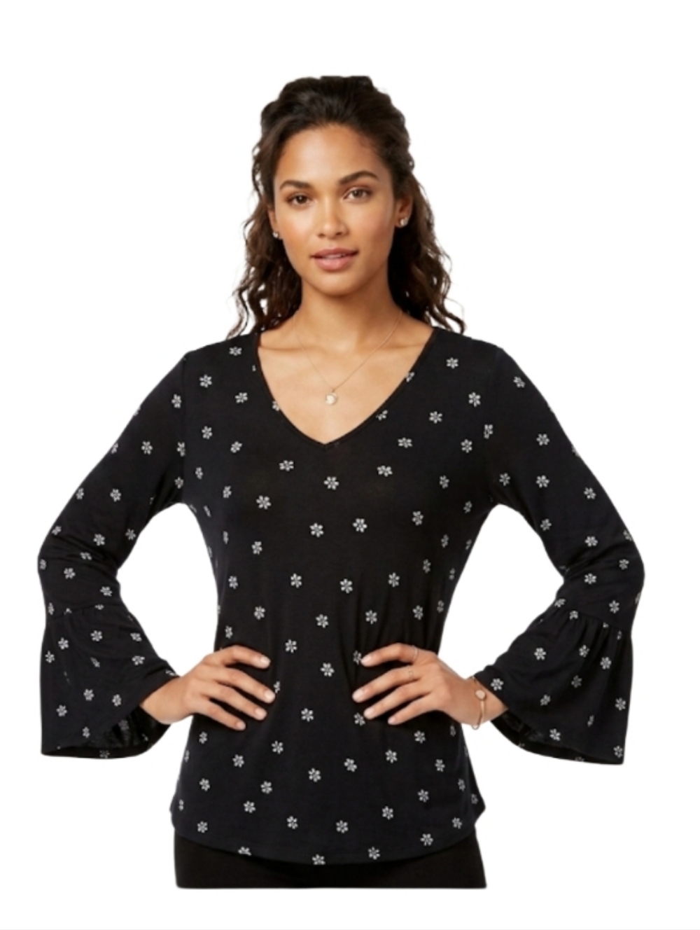 "Calvin Klein Floral Bell-Sleeve Top (SP)